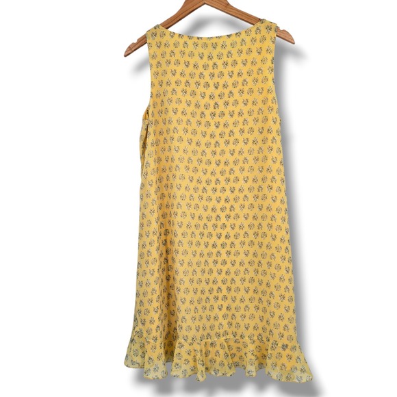 Max Studio Yellow Floral Ruffle Hem Sleeveless Shift Dress Womens Size Medium - Picture 2 of 9